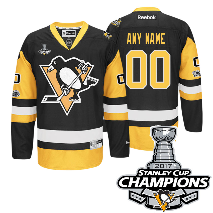 Men NHL Pittsburgh Penguins Black 2017 Stanley Cup Champins Customized Premier Jersey