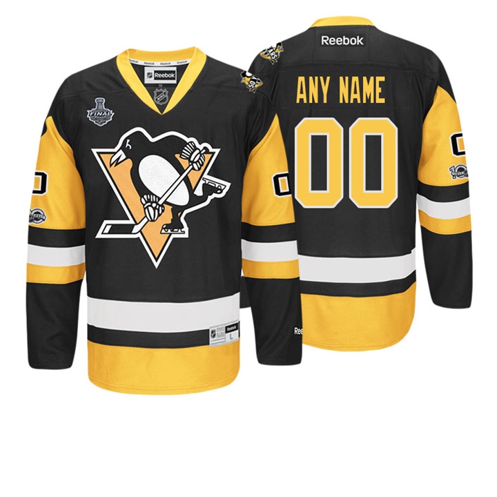 Men NHL Pittsburgh Penguins Black 2017 Stanley Cup Final Customized Third Premier Jersey