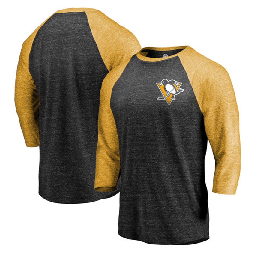 Men Pittsburgh Penguins Black/Gold Shift 3/4 Sleeve T-shirt