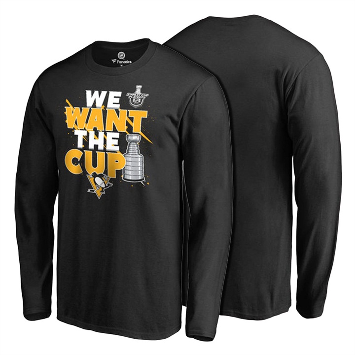 Men Pittsburgh Penguins Black Long Sleeve 2017 Stanley Cup T-shirt