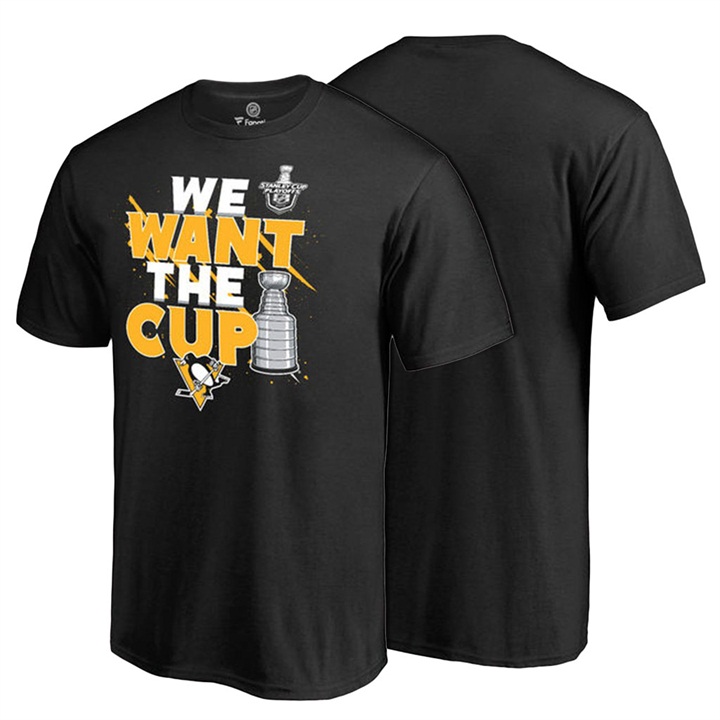 Men Pittsburgh Penguins Black Short Sleeve 2017 Stanley Cup T-shirt