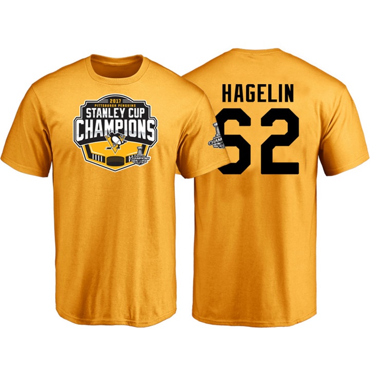 Men Pittsburgh Penguins Carl Hagelin #62 Gold 2017 Stanley Cup Champions T-shirt