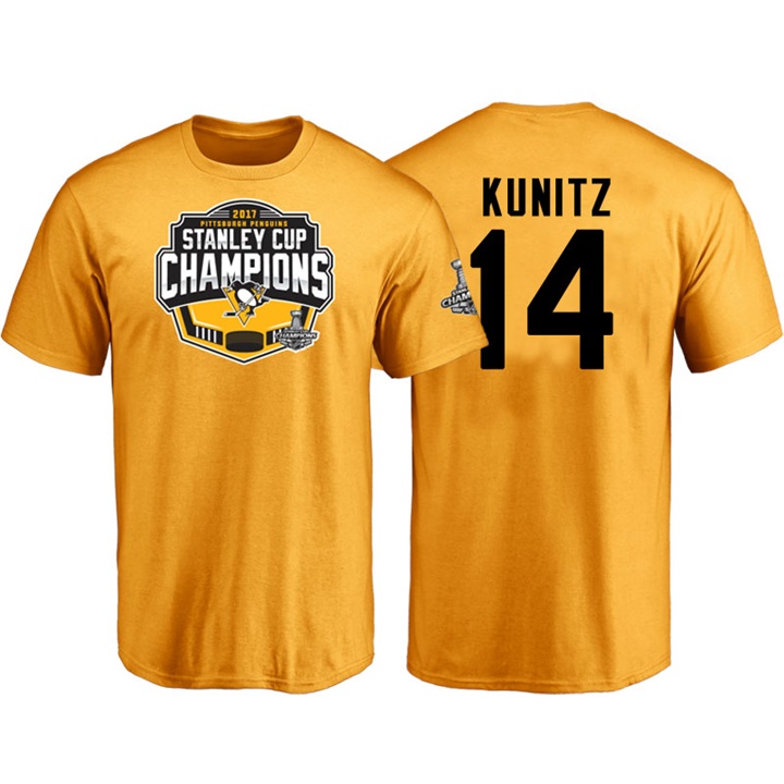 Men Pittsburgh Penguins Chris Kunitz #14 Gold 2017 Stanley Cup Champions T-shirt