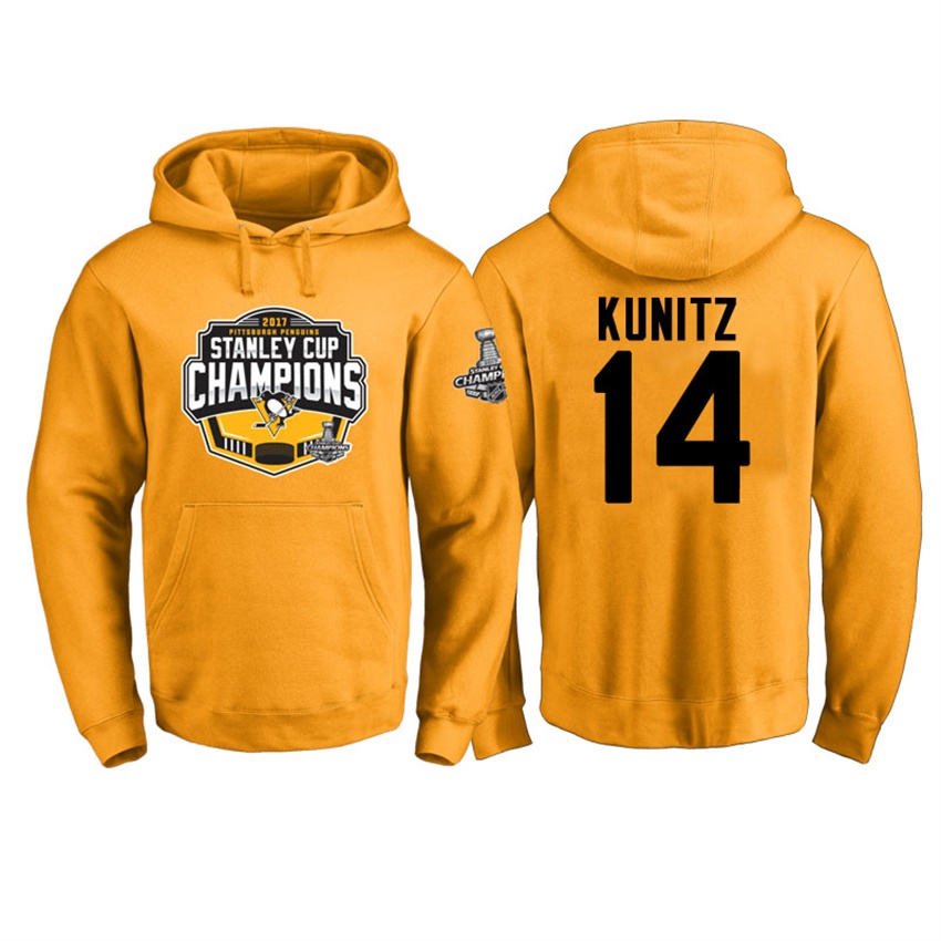 NHL Men Pittsburgh Penguins Chris Kunitz #14 Gold 2017 Stanley Cup Champs Pullover Hoodie