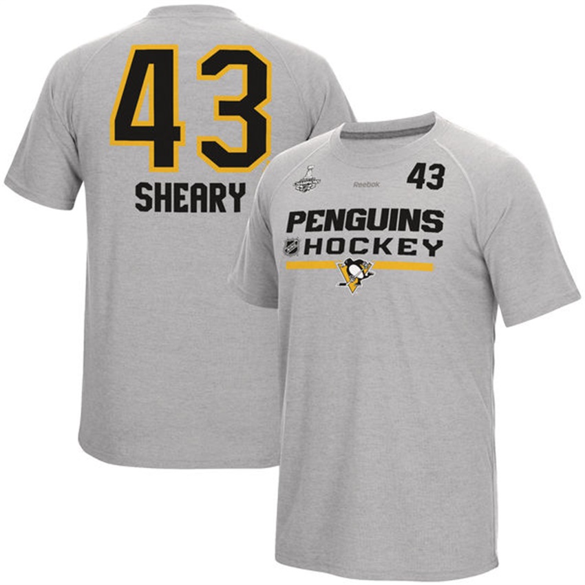 Men Pittsburgh Penguins Conor Sheary #43 Gray Eastern Conference Champions Name And Number T-shirt