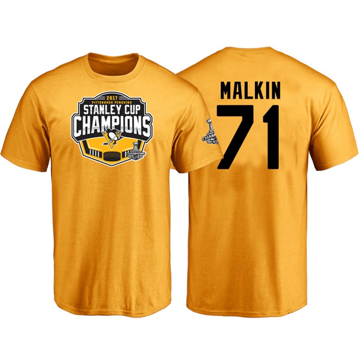 Men Pittsburgh Penguins Evgeni Malkin #71 Gold 2017 Stanley Cup Champions T-shirt