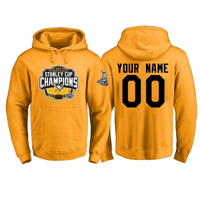 NHL Men Pittsburgh Penguins #00 Gold 2017 Stanley Cup Champions Customized Hoodie