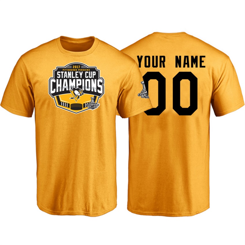 NHL Men Pittsburgh Penguins #00 Gold 2017 Stanley Cup Champions Customized T-shirt