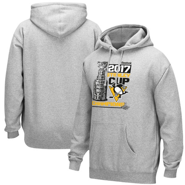 NHL Men Pittsburgh Penguins Heathered Gray 2017 Stanley Cup Champions Locker Room Pullover Hoodie