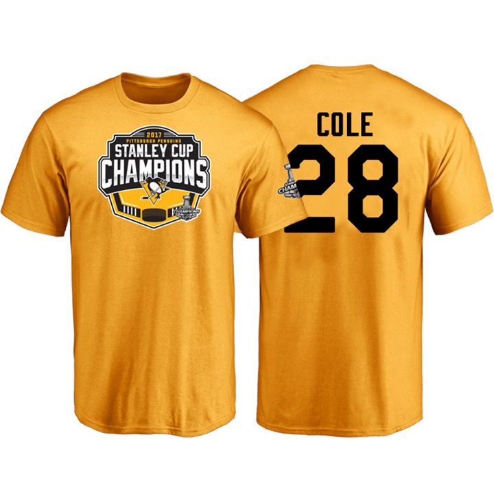 Men Pittsburgh Penguins Ian Cole #28 Gold 2017 Stanley Cup Champions T-shirt