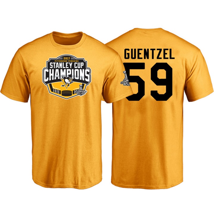 Men Pittsburgh Penguins Jake Guentzel #59 Gold 2017 Stanley Cup Champions T-shirt