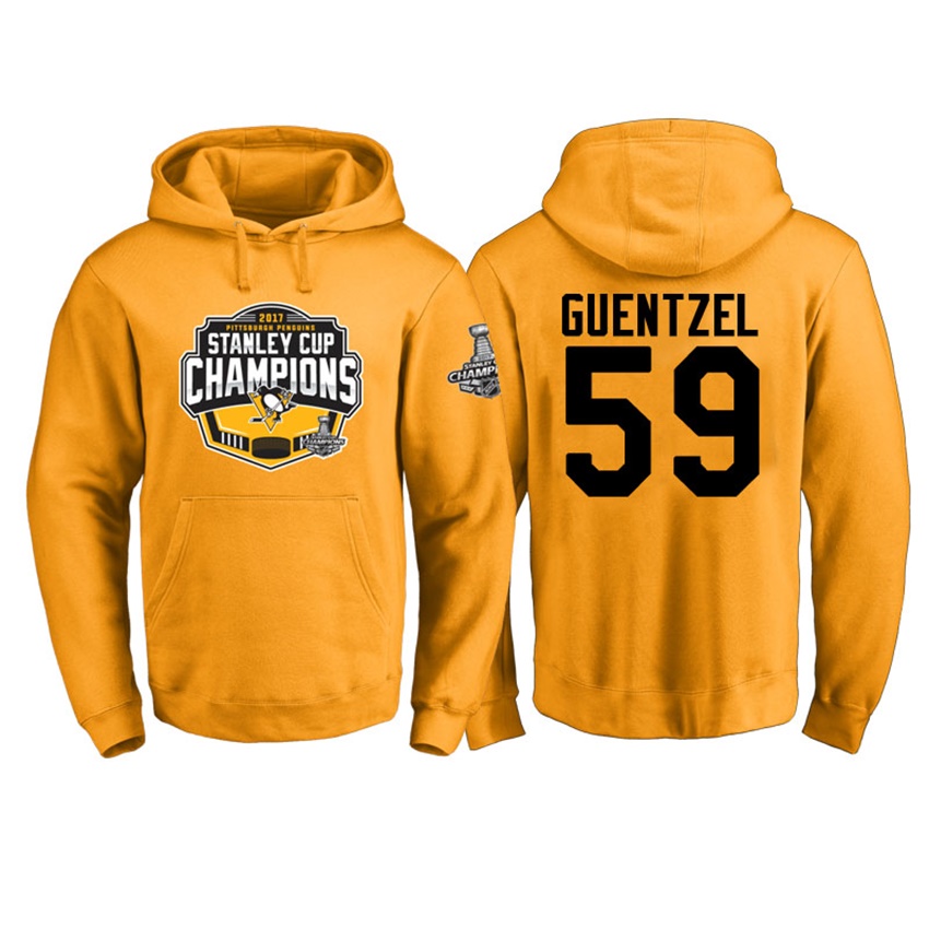 NHL Men Pittsburgh Penguins Jake Guentzel #59 Gold 2017 Stanley Cup Champs Pullover Hoodie