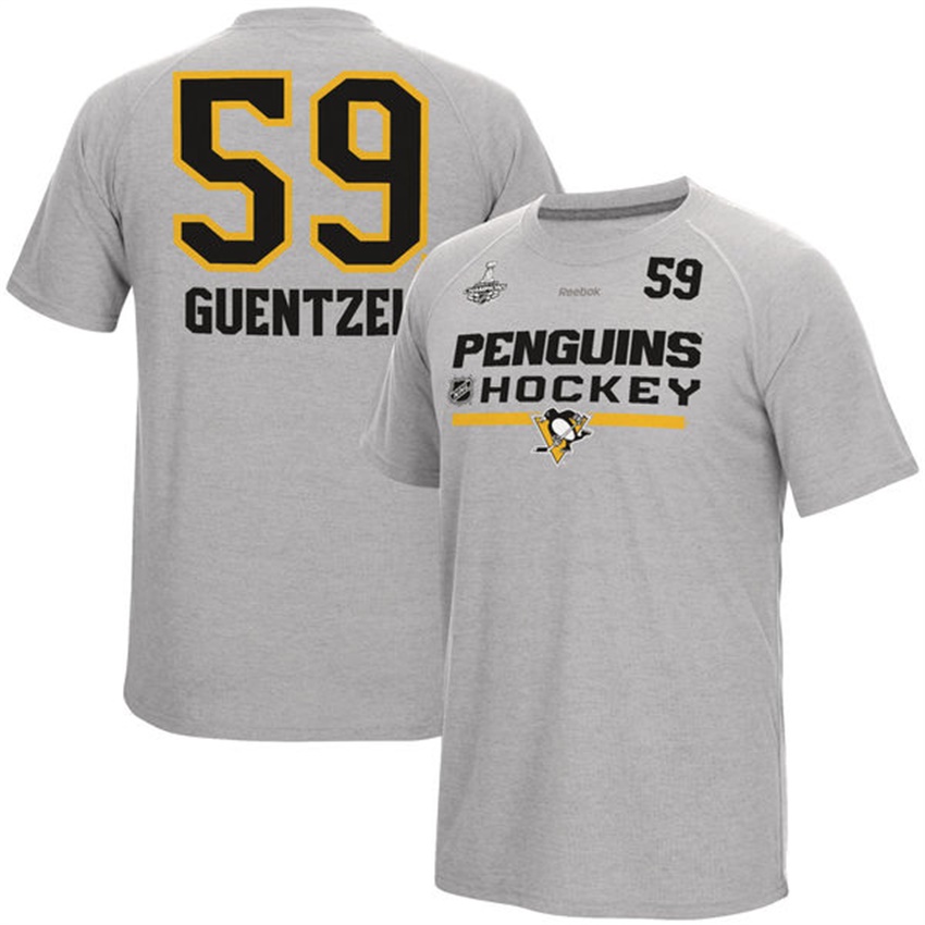 Men Pittsburgh Penguins Jake Guentzel #59 Gray Eastern Conference Champions Name And Number T-shirt