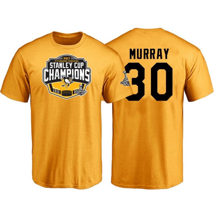 Men Pittsburgh Penguins Matt Murray #30 Gold 2017 Stanley Cup Champions T-shirt