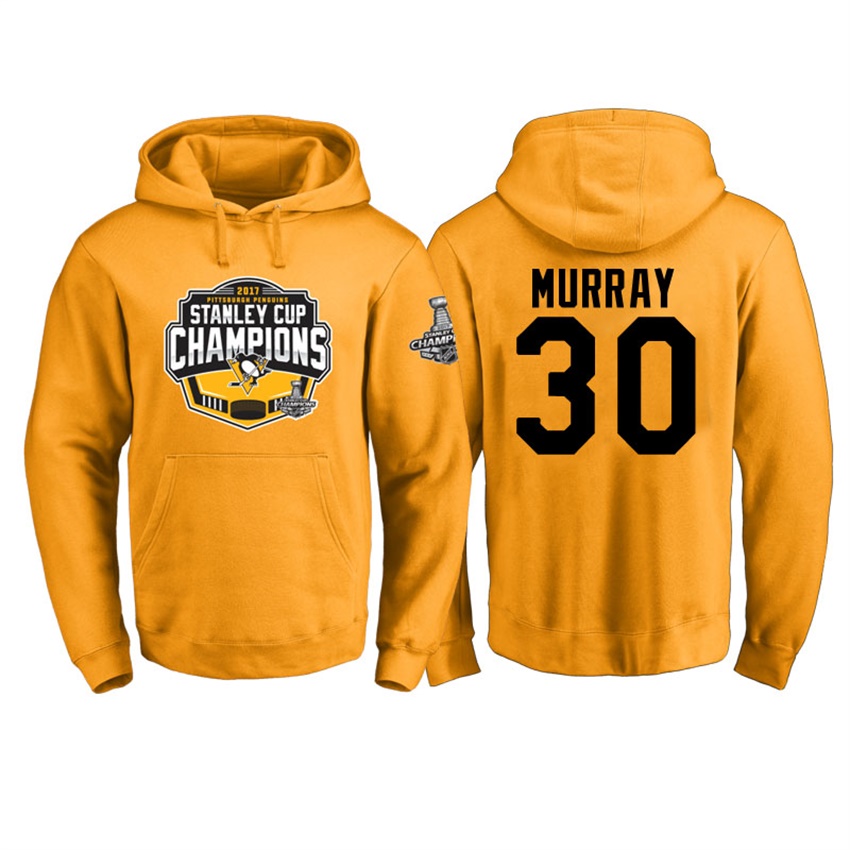 NHL Men Pittsburgh Penguins Matt Murray #30 Gold 2017 Stanley Cup Champs Pullover Hoodie