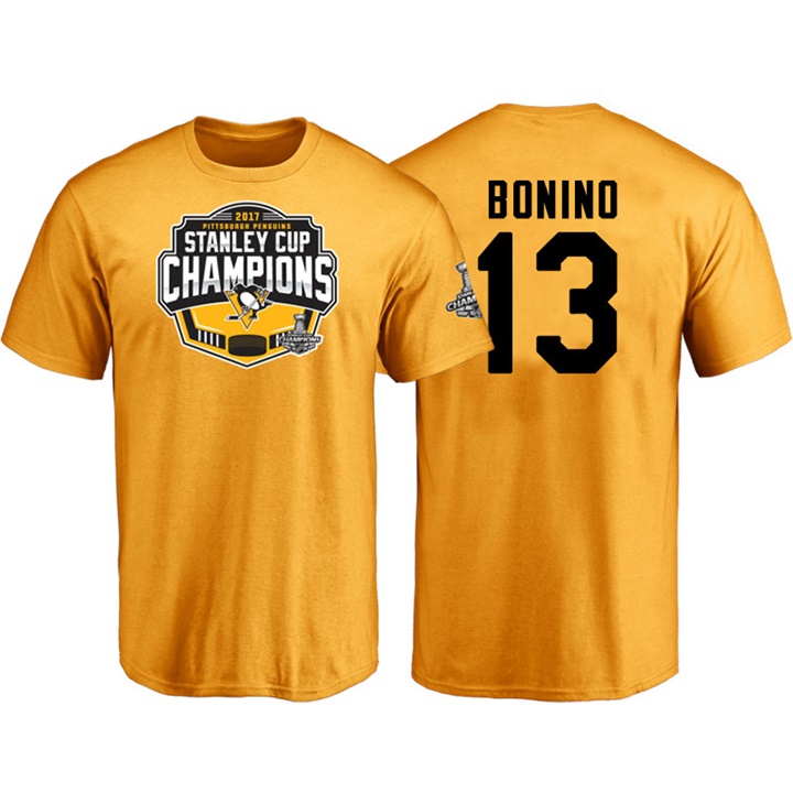 Men Pittsburgh Penguins Nick Bonino #13 Gold 2017 Stanley Cup Champions T-shirt