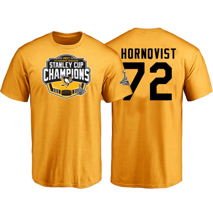 Men Pittsburgh Penguins Patric Hornqvist #72 Gold 2017 Stanley Cup Champions T-shirt