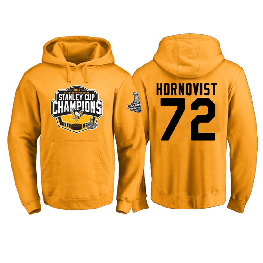 NHL Men Pittsburgh Penguins Patric Hornqvist #72 Gold 2017 Stanley Cup Champs Pullover Hoodie