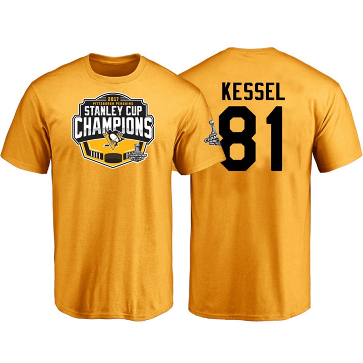 Men Pittsburgh Penguins Phil Kessel #81 Gold 2017 Stanley Cup Champions T-shirt