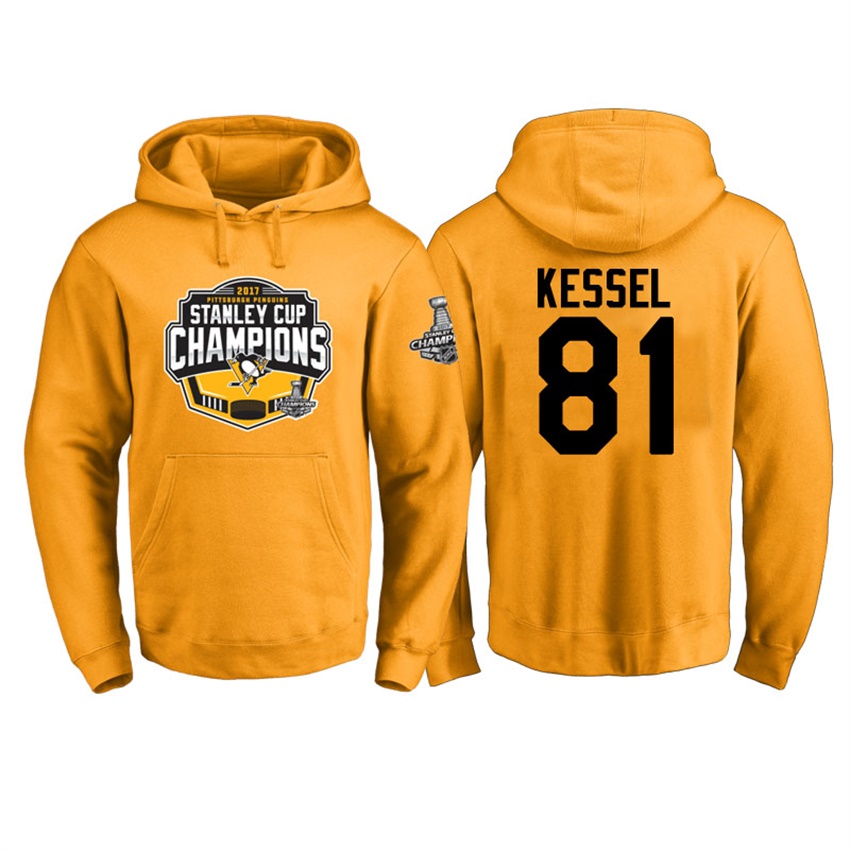 NHL Men Pittsburgh Penguins Phil Kessel #81 Gold 2017 Stanley Cup Champs Pullover Hoodie