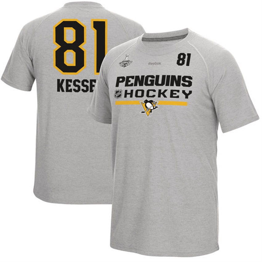 Men Pittsburgh Penguins Phil Kessel #81 Gray Eastern Conference Champions Name And Number T-shirt