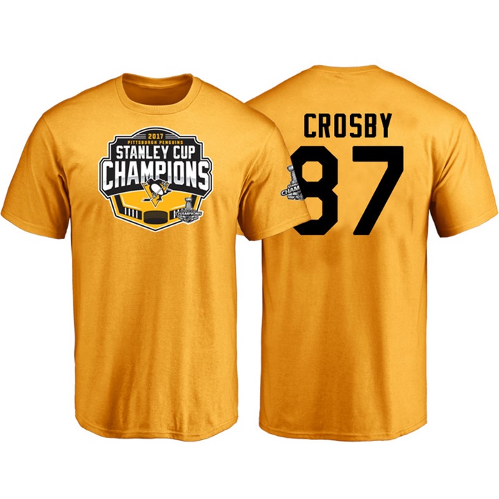 Men Pittsburgh Penguins Sidney Crosby #87 Gold 2017 Stanley Cup Champions T-shirt