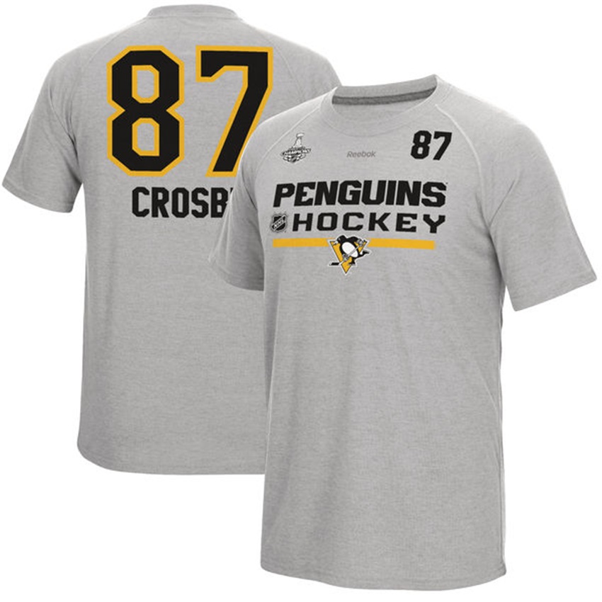 Men Pittsburgh Penguins Sidney Crosby #87 Gray Eastern Conference Champions Name And Number T-shirt