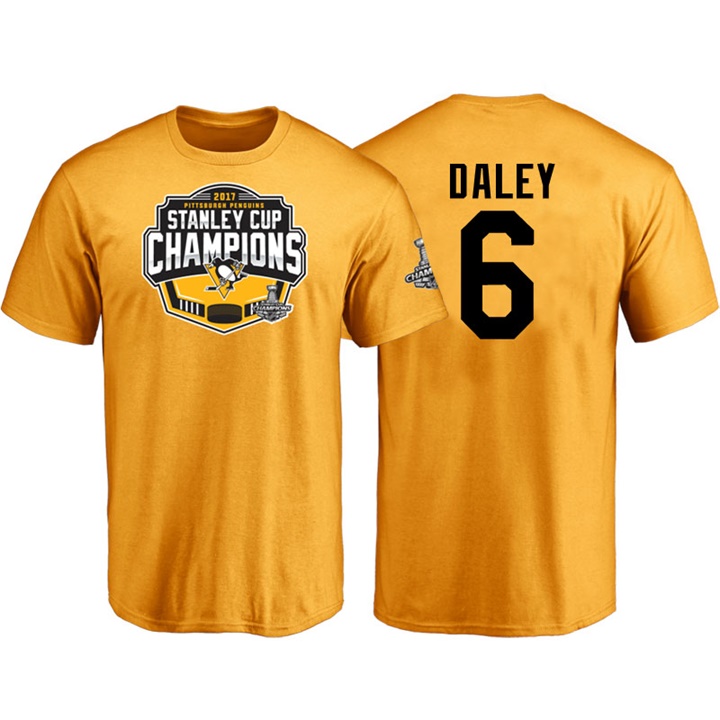 Men Pittsburgh Penguins Trevor Daley #6 Gold 2017 Stanley Cup Champions T-shirt