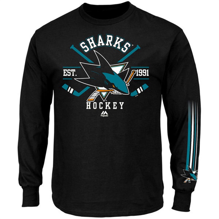 Men San Jose Sharks Black EST.1991 Cross Check Fashion Long Sleeve T-shirt