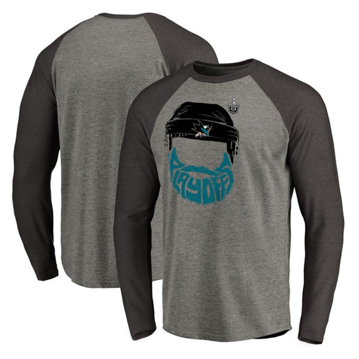 Men San Jose Sharks Heather Gray Long Sleeve 2017 NHL Stanley Playoff T-shirt