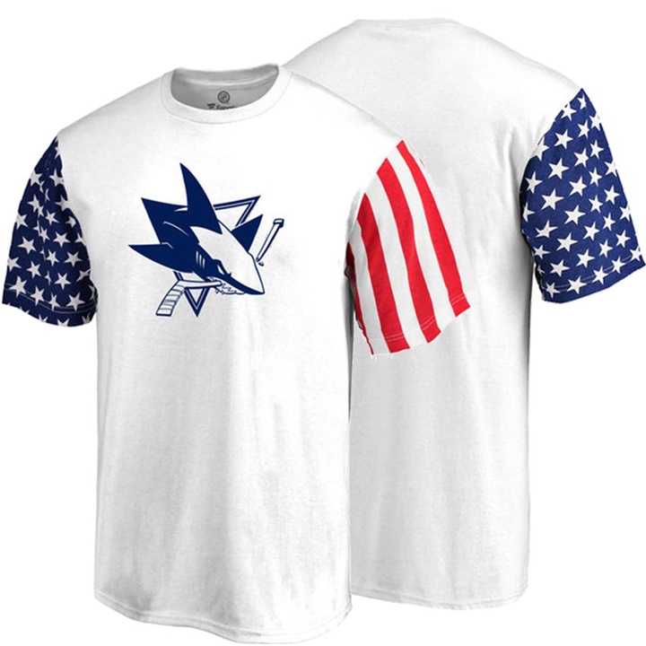 Men San Jose Sharks White US Flag Stars And Stripes T-shirt