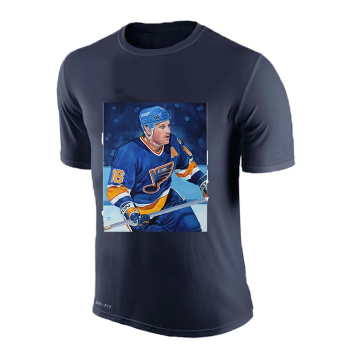 Men Blues Brett Hull #16 Navy NHL Greatest PLayer Pictorial T-shirt