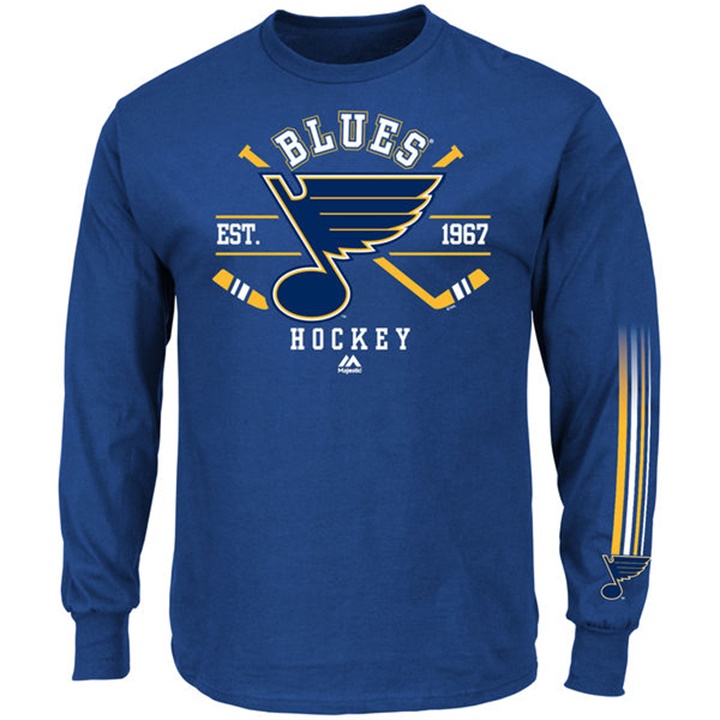 Men St. Louis Blues Royal Blue EST.1967 Cross Check Fashion Long Sleeve T-shirt