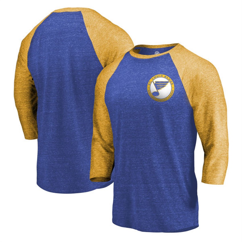 Men St. Louis Blues Royal/Gold Shift 3/4 Sleeve T-shirt