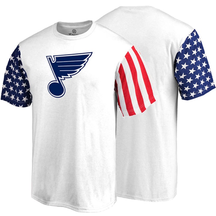 Men St. Louis Blues White US Flag Stars And Stripes T-shirt