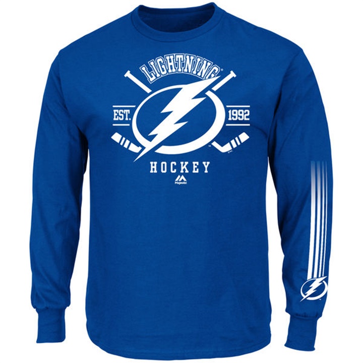 Men Tampa Bay Lightning Royal Blue EST.1992 Cross Check Fashion Long Sleeve T-shirt