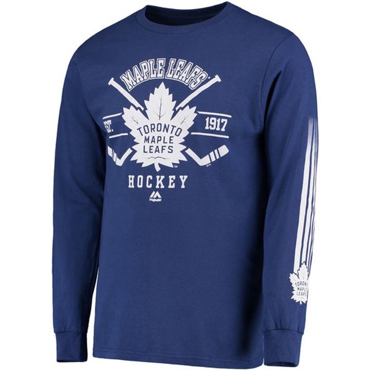 Men Toronto Maple Leafs Blue EST.1917 Cross Check Fashion Long Sleeve T-shirt