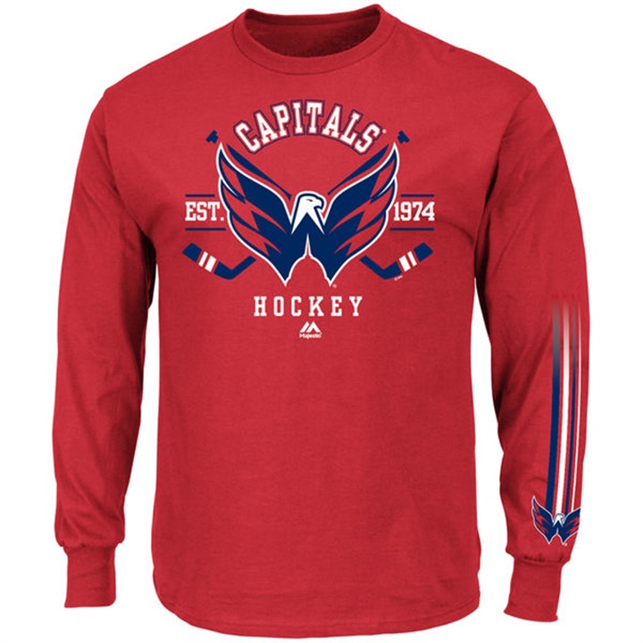 Men Washington Capitals Red EST.1974 Cross Check Fashion Long Sleeve T-shirt