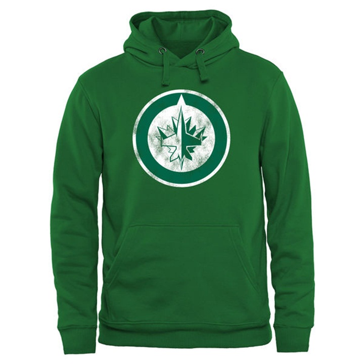 Men NHL Jets Kelly Green St. Patrick Day Pullover Hoodie