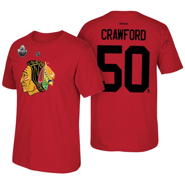 Mens Blackhawks #50 Corey Crawford Red 2017 Winter Classic T-shirt