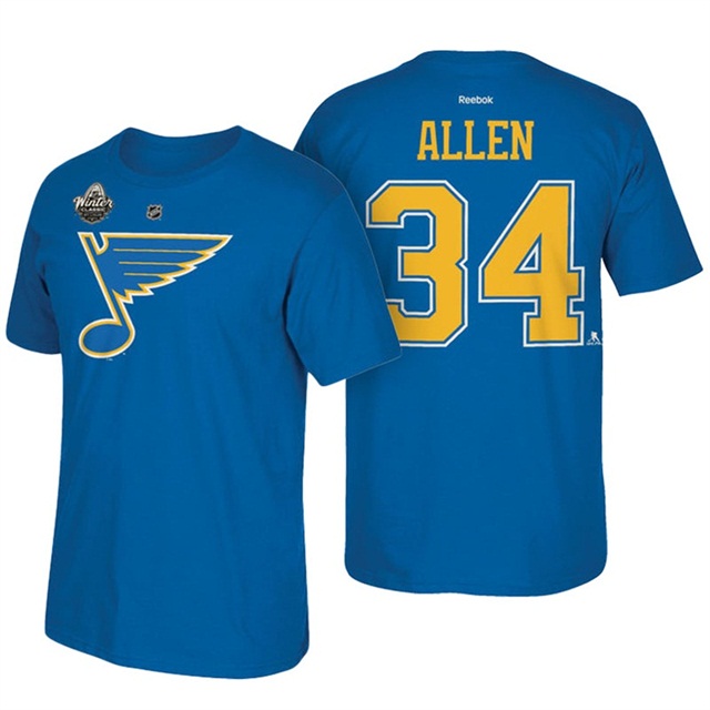 Mens Blues #34 Jake Allen Blue 2017 Winter Classic T-shirt