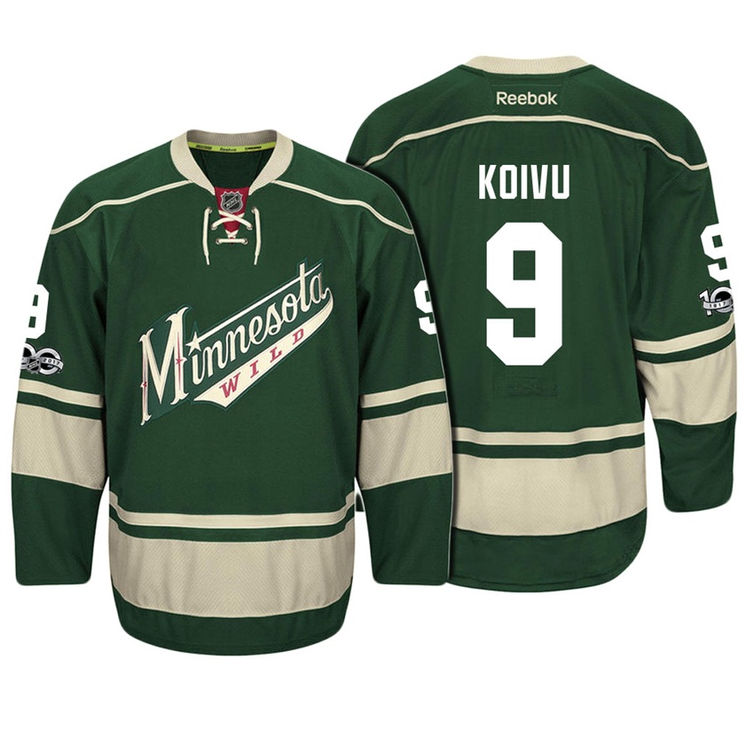 Wild Mikko Koivu #9 Green 100th Anniversary Patch Player Jersey