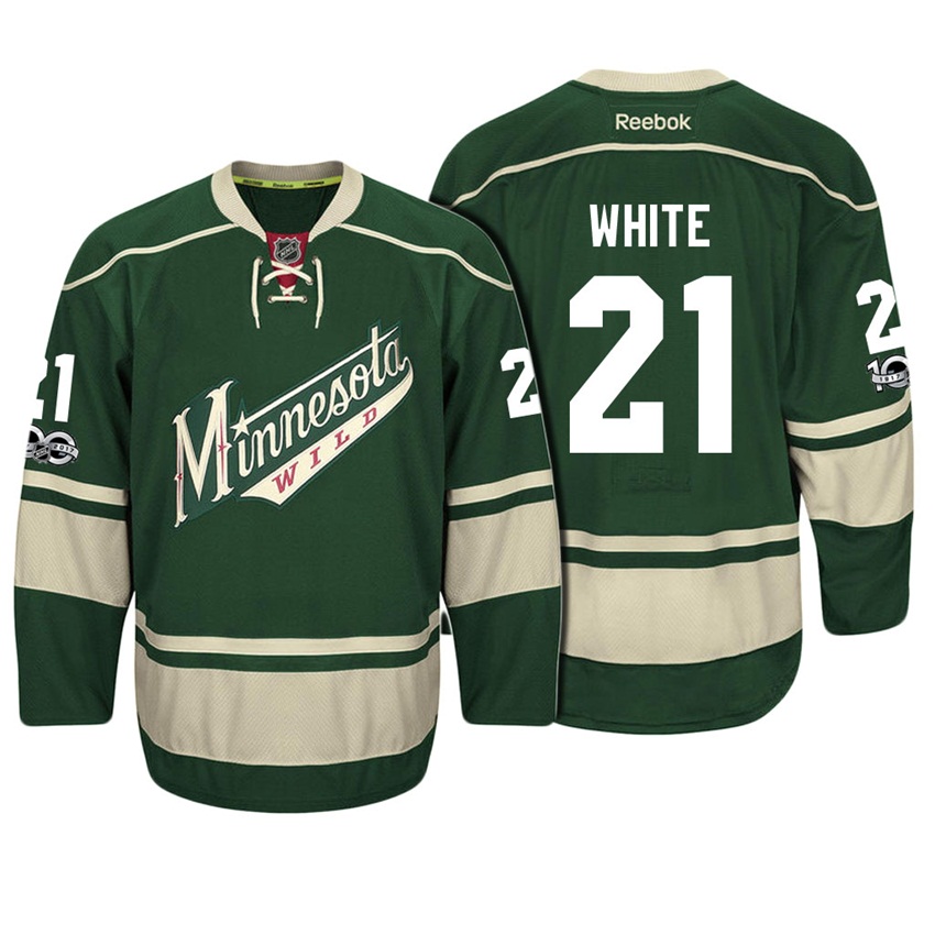 Wild Ryan White #21 Green 100th Anniversary Patch Player Jersey