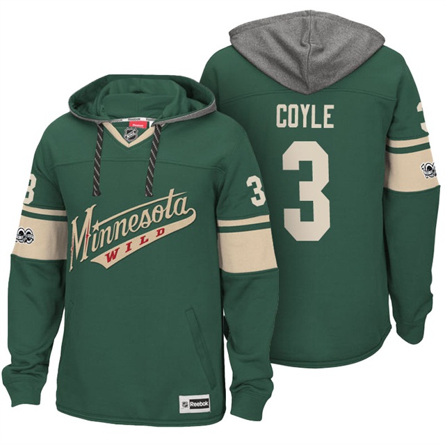 NHL Wild #3 Charlie Coyle Green Centennial Patch Hoodie