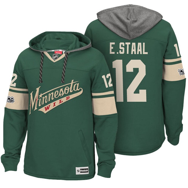 NHL Wild #12 Eric Staal Green Centennial Patch Hoodie