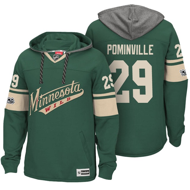 NHL Wild #29 Jason Pominville Green Centennial Patch Hoodie