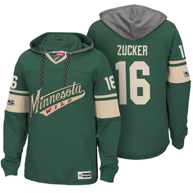 NHL Wild #16 Jason Zucker Green Centennial Patch Hoodie