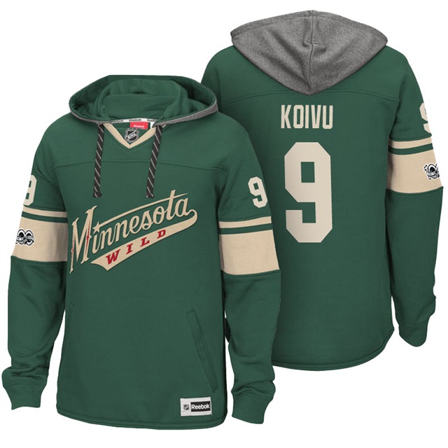 NHL Wild #9 Mikko Koivu Green Centennial Patch Hoodie