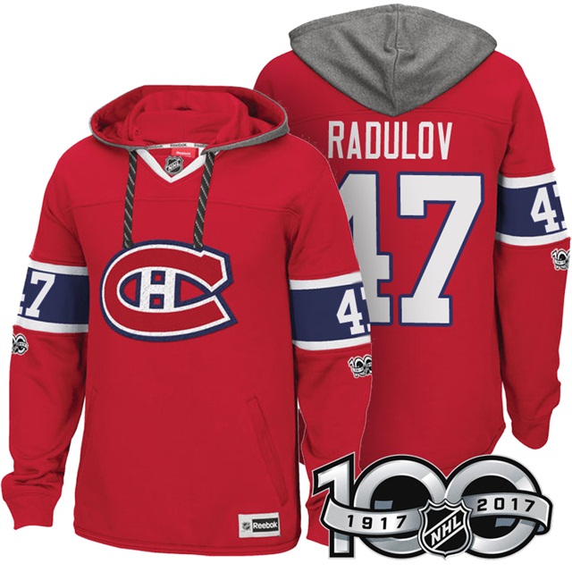 NHL Canadiens #47 Alexander Radulov Red Centennial Classic Patch Hoodie