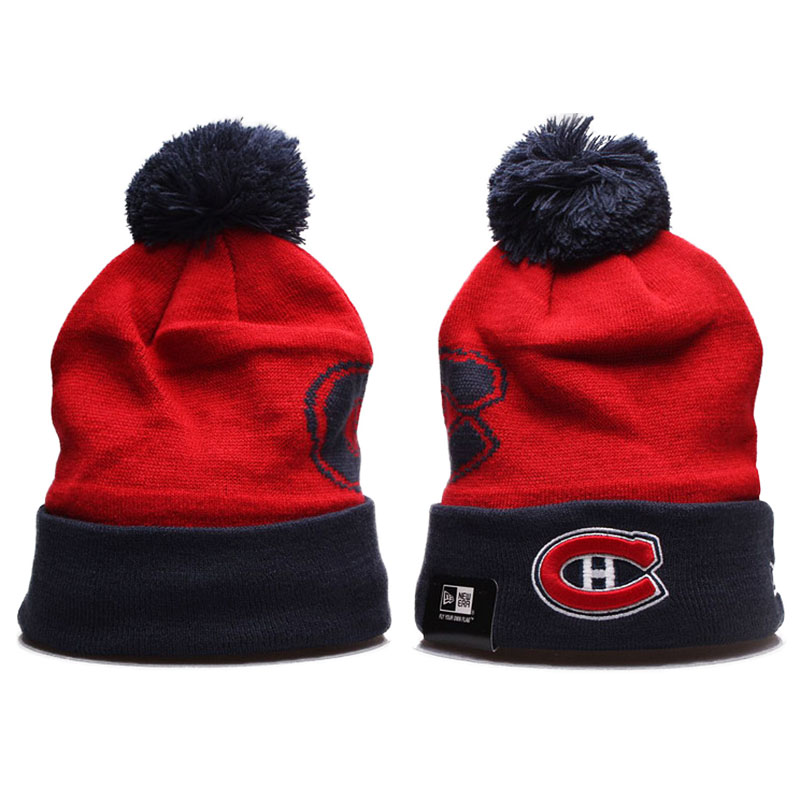 2016-2017 Montreal Canadiens Team Cuffed Knit Hat With Pom Beanies Red/Navy Blue